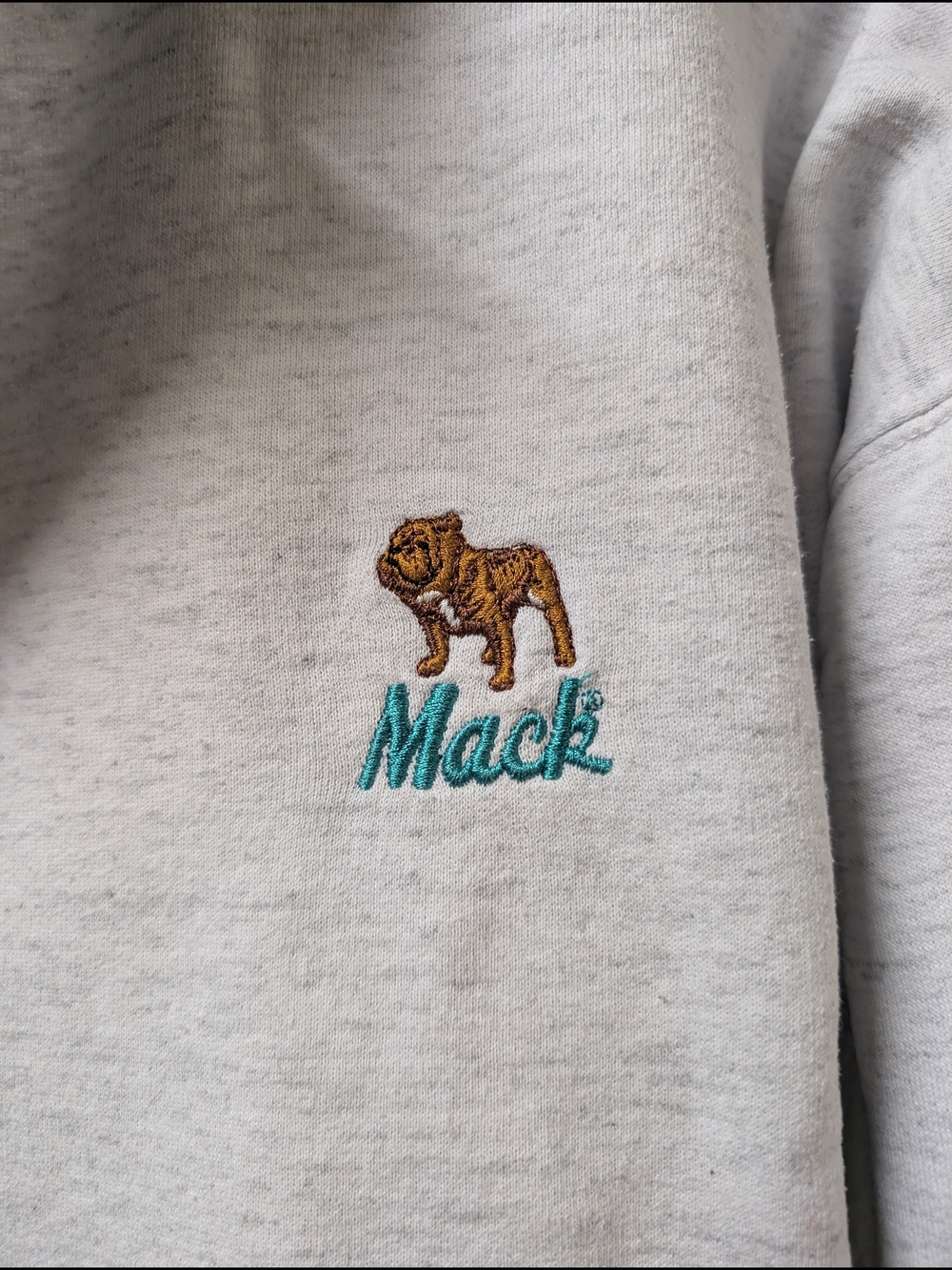 Embroidered Mack Pullover Sweater Light Heather Gray With Green Collar, 3 Button